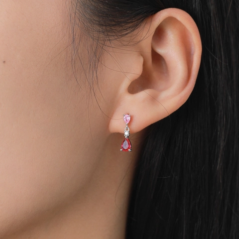 Orecchini a Bottone a Goccia in Argento Sterling 925 Rosa Rosso Zirconia Coreani Eleganti Orecchini a Goccia d'Acqua Donna Gioielli Vintage