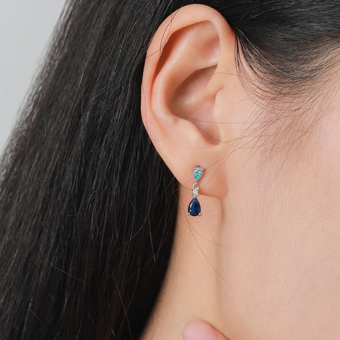 Orecchini Pendenti in Argento Sterling 925 Vintage Blu Sfumato a Goccia con Zirconia per Donna Eleganti Gioielli Minimalisti