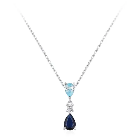 925 Sterling Silver Blue Waterdrop Pendant Necklace For Women Elegant Vintage Mermaid Tears Zirconia Clavicle Chain Jewelry Gift