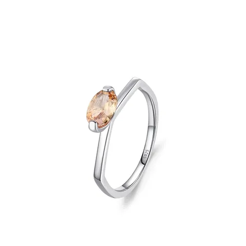 Elegant S925 Sterling Silver Champagne Zirconia Ring For Women Refined Geometric Oval Cut High-End Fashion Finger Ring Jewelry