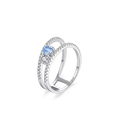 925 Sterling Silver Double Layer Geometric Ring For Women Sky Blue Zirconia Inlaid Minimalist Jewelry Elegant Hand Accessory