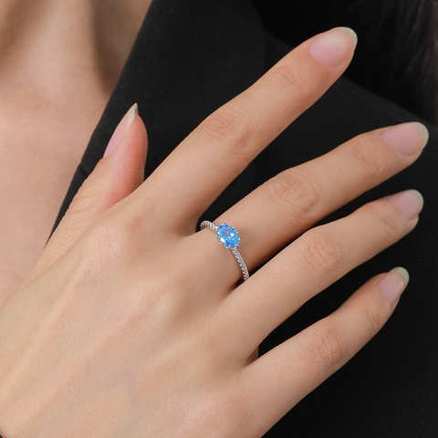S925 Sterlingsilber Oval Himmelblau Zirkonia Ring Elegant Pflaster Strass Fingerschmuck Für Damen Mode Einfach Pendeln Ring Geschenk