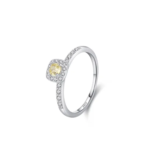 S925 Sterlingsilber Gelber Zirkonia Halo Ring Für Damen Geometrischer Runder Quadratischer Verlobungsfingerring Mode Schmuck