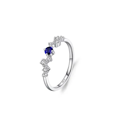 Minimalist 925 Sterling Silver Wave Zirconia Ring Women Fashion Deep Blue Zircon Geometric Elegant Inlaid Jewelry Finger Ring