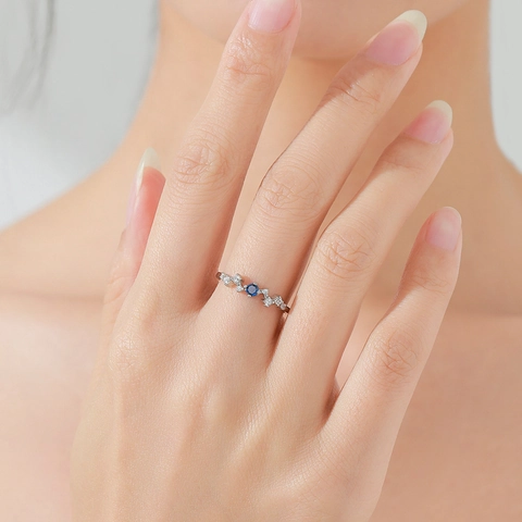 Minimalist 925 Sterling Silver Wave Zirconia Ring Women Fashion Deep Blue Zircon Geometric Elegant Inlaid Jewelry Finger Ring