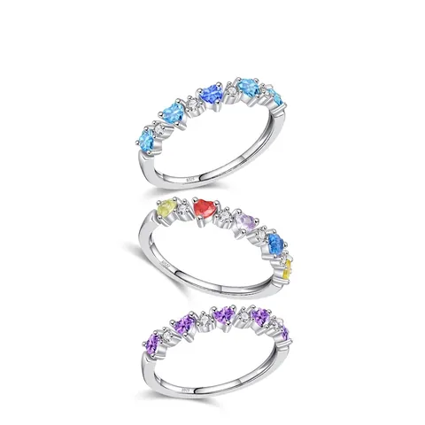 S925 Sterlingsilber Süß Mehrfarbig Zirkonia Herz Ring Für Damen Elegant Zierlich Schmuck Valentinstag Geburtstag Geschenk