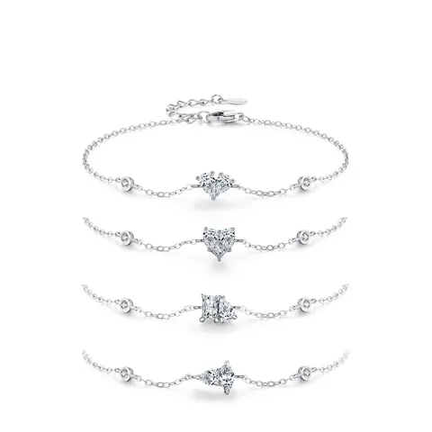 925 Sterling Silver Minimalist Heart Geometric Zirconia Bracelet For Women Adjustable Fashion Jewelry Finger Chain Anniversary Gift