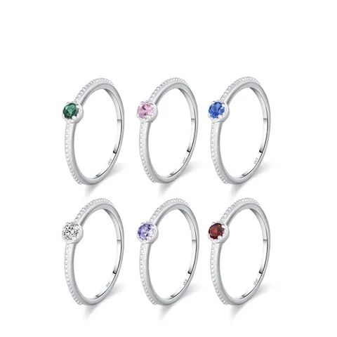Anello in Argento Sterling 925 Con Zirconia Rotonda Colorata per Donna Minimalista Impilabile Color Caramella Gioielli da Dito