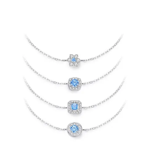 925 Sterling Silver Sky Blue Zirconia Bracelet For Women Minimalist Geometric Flower Square Round Pendant Jewelry Gift