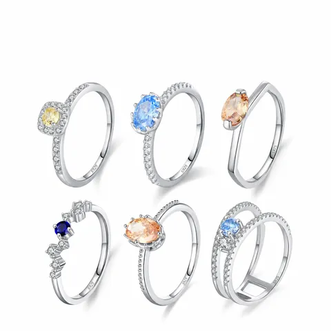 Anello in Argento Sterling 925 con Zirconia Design Geometrico Pietre Preziose Colorate Gioiello Donna di Lusso Moda per Feste Quotidiane