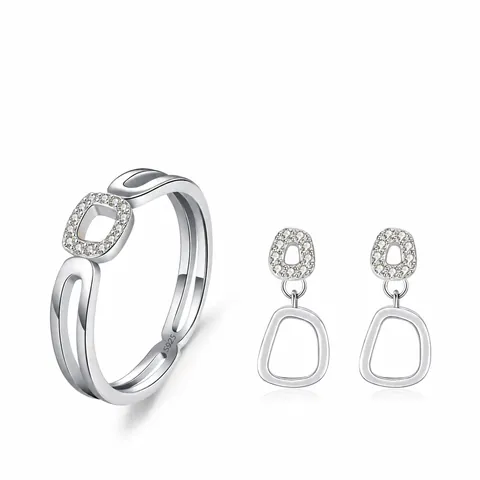925 Sterlingsilber Schmuckset Geometrisch Hohl Zirkonia Eingelegter Ring Ohrstecker Minimalistischer Modeschmuck Damen