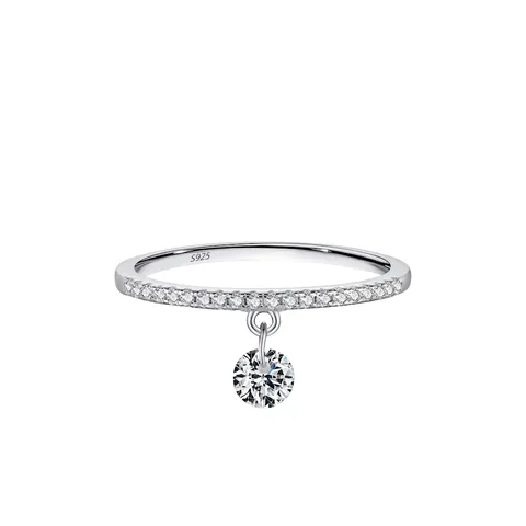 925 Sterling Silver Ring For Women Minimalist Pavé Zirconia Round Dangle Design Ring Fashion Light Luxury Jewelry Gift