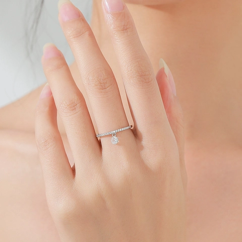 925 Sterling Silver Ring For Women Minimalist Pavé Zirconia Round Dangle Design Ring Fashion Light Luxury Jewelry Gift