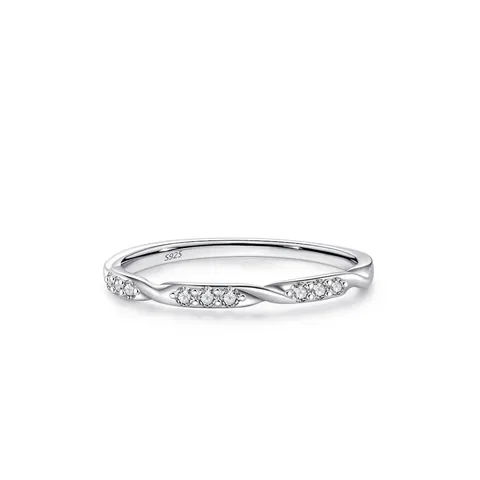 925 Sterling Silver Zirconia Twisted Band Ring For Women Minimalist Stackable Mobius Loop Finger Ring Simple Jewelry