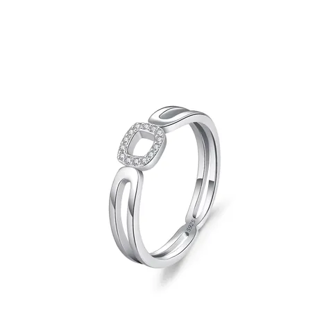 925 Sterling Silver Hollow Double Layer Ring For Women Square Geometric Zirconia Inlaid Individual Fashion Finger Ring