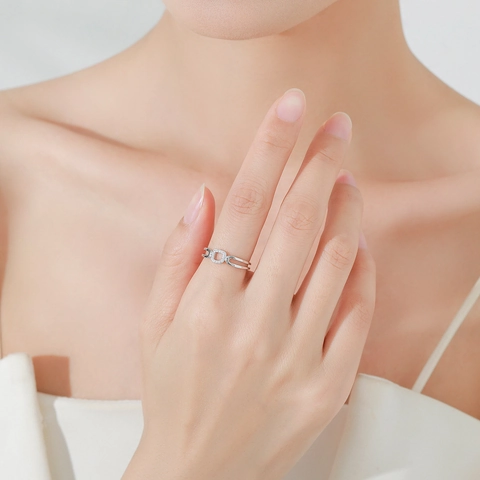 925 Sterling Silver Hollow Double Layer Ring For Women Square Geometric Zirconia Inlaid Individual Fashion Finger Ring