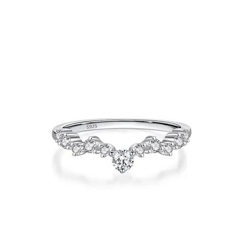 925 Sterling Silver Wave V Shaped Ring For Women Minimalist Inlaid Zirconia Stackable Thin Band Elegant Fashion Finger Ring