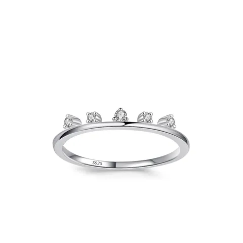925 Sterling Silver Crown Ring For Women Minimalist Geometric Micro Inlaid Zirconia Stackable INS Style Finger Ring Jewelry Gift