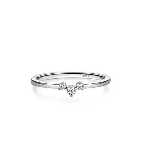 925 Sterling Silver Minimalist Ring For Women Zirconia Inlaid V-Shape Geometric Finger Ring Fashion Commuting Jewelry Gift