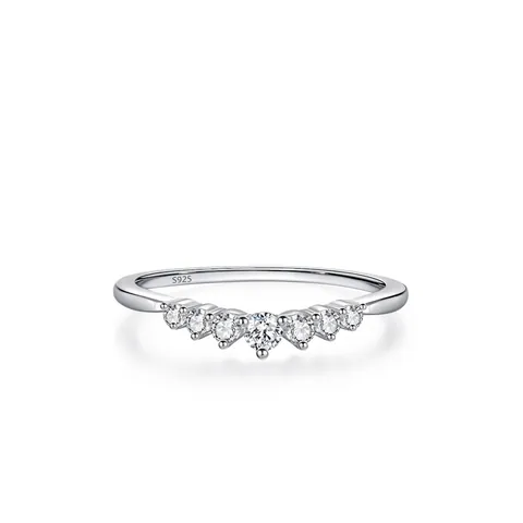 925 Sterling Silver Zirconia Ring Simple V-Shaped Band For Women Exquisite Fashion Minimalist Stackable Finger Ring Jewelry