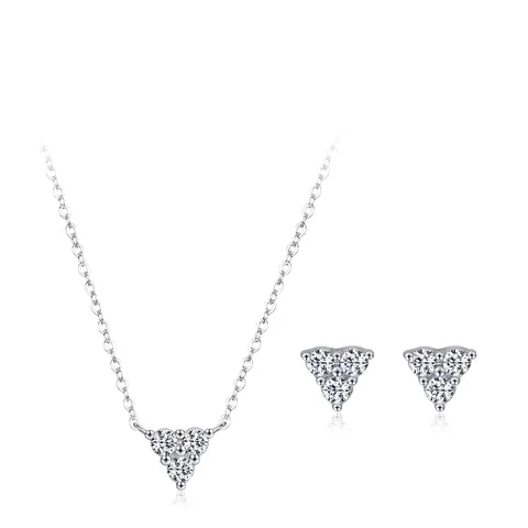 Collana e Orecchini a Bottone in Argento Sterling S925 Triangolo Geometrico per Donna Accessori Moda Zirconia Minimalista