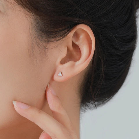 925 Sterling Silver Triangle Stud Earrings Minimalist Geometric Design Inlaid Zirconia Small Ear Jewelry For Women Gift