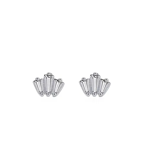 Orecchini a Bottone a Corona in Argento Sterling 925 per Donna Piccola Zirconia Intarsiata Elegante Regalo Gioielli