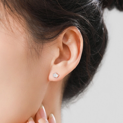 Orecchini a Bottone a Corona in Argento Sterling 925 per Donna Piccola Zirconia Intarsiata Elegante Regalo Gioielli
