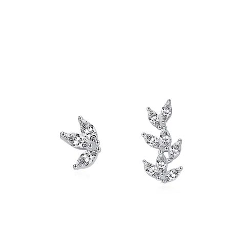 925 Sterlingsilber Asymmetrische Blatt Ohrstecker Für Damen Exquisite Zirkonia Eingelegte Blattzweig Ohrringe Personalisierter Schmuck