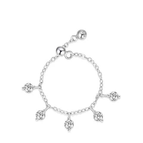 S925 Sterlingsilber Verstellbarer Kettenring Für Damen Mit Runden Zirkonia-Anhängern Minimalistischer Modeschmuck