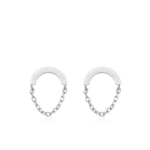Eleganti Orecchini a Bottone con Cerchio a Catena Integrata in Argento Sterling 925 Minimalisti Geometrici Gioielli da Donna