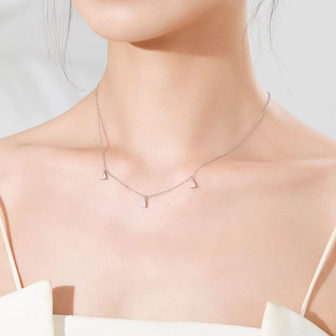 S925 Sterling Silver Water Drop Pendant Necklace For Women Zirconia Drop Stones Simple Elegant Clavicle Chain Jewelry Gift