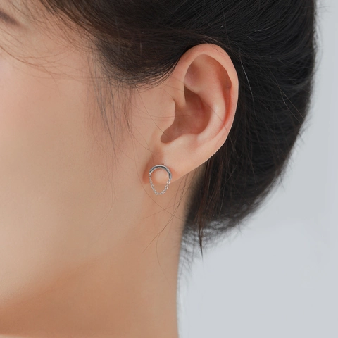 Eleganti Orecchini a Bottone con Cerchio a Catena Integrata in Argento Sterling 925 Minimalisti Geometrici Gioielli da Donna
