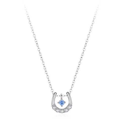 Collar de Herradura de Plata de Ley 925 Con Circonia Azul Para Mujer Collar de Pendiente de Herradura de la Suerte Joyería de Moda