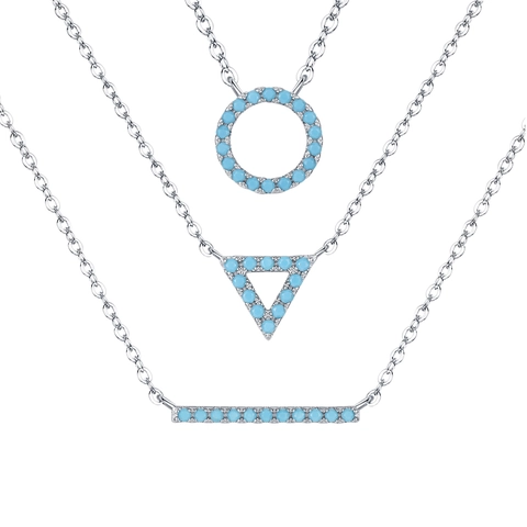 925 Sterling Silver Turquoise Geometric Pendant Necklace For Women Minimalist Circle Triangle Bar Design Temperament Jewelry Neck Chain