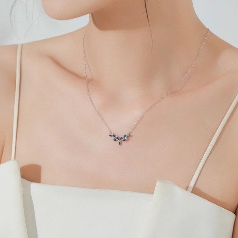 Collana con Ciondolo a Corna di Cervo in Argento Sterling 925 per Donna Zirconia Marquise Blu Elegante Gioielli Catena