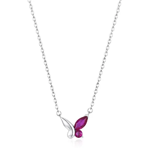 Elegante Collana Con Pendente a Farfalla in Argento Sterling 925 per Donna Design Asimmetrico con Zirconia Rosa Gioielli