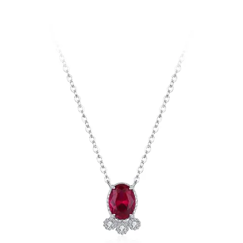 S925 Argento Sterling Pesce Rosso Granato Zirconia Collana Ciondolo Pietra Rossa Semplice Catena Clavicola Gioielli Donna
