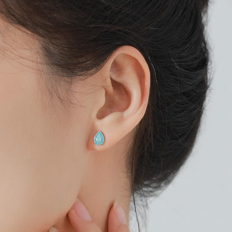 Juego de Joyas de Plata de Ley S925 Turquesa en Forma de Gota para Mujer Collar Con Colgante de Gota de Agua Anillo Pendientes de Botón