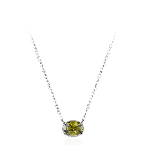 925 Sterling Silver Oval Olive Green Zirconia Pendant Necklace For Women Elegant Minimalist Clavicle Chain Jewelry Gift