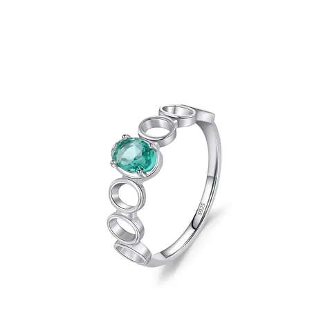 Exquisite 925 Sterling Silver Ring Teal Paraiba Rhinestone Inlaid Hollow Oval Geometric Design Band Jewelry For Women