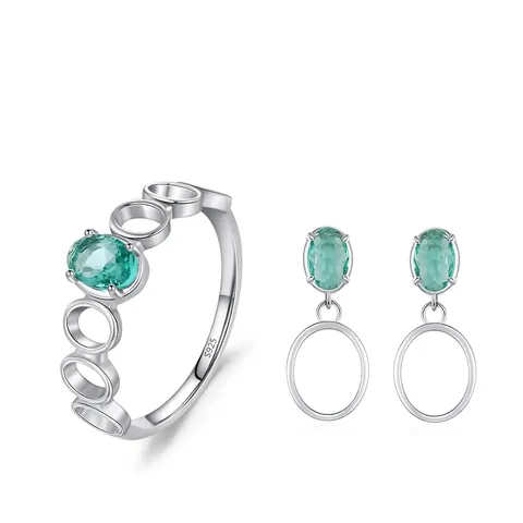 925 Sterlingsilber Schmuck Für Damen Oval Blaugrün Zirkonia Ohrstecker Geometrischer Kreisförmiger Fingerring Mode Elegante Accessoires
