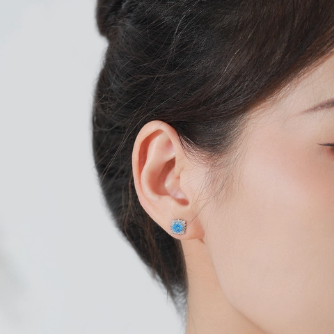 925 Sterling Silver Aquamarine Blue Zirconia Sun Flower Jewelry Set Elegant Necklace And Stud Earrings For Women Jewelry