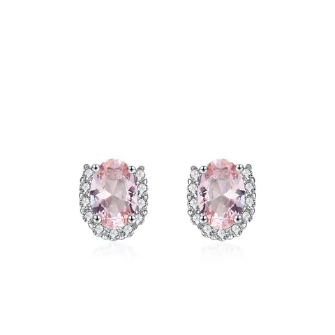 925 Sterlingsilber Rosa Oval Halo Ohrstecker Für Damen Elegante Strass Eingelegt Geometrische Design Schmuck Finger Zubehör