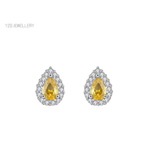 925 Sterling Silver Water Drop Stud Earrings For Women Elegant Yellow Zirconia Halo Earrings Fashion Jewelry Gift ED3460
