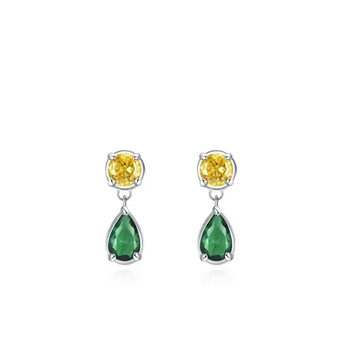 Pendientes de Botón de Plata de Ley 925 Con Circonia Amarillo Verde para Mujer Diseño Vintage Minimalista Joyería de Moda