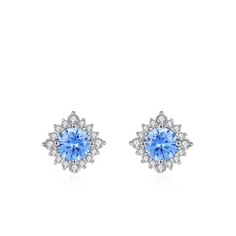 S925 Sterling Silver Sunflower Stud Earrings For Women Blue Zirconia Inlaid Fresh Style Flower Earrings Valentine Day Gift Jewelry