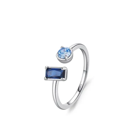 925 Sterling Silver Open Ring For Women Adjustable Geometric Blue Zirconia Inlaid Minimalist Fashion Jewelry Elegant Finger Ring
