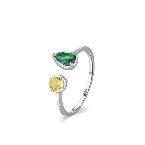 Vintage 925 Sterling Silver Adjustable Open Ring For Women Geometric Yellow Green Zirconia Inlaid Niche Design Finger Ring Jewelry