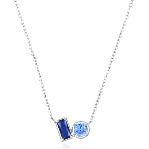 Collana con Pendente in Zirconia Blu in Argento Sterling 925 per Donna Catena a Clavicola Geometrica a Doppia Gemma